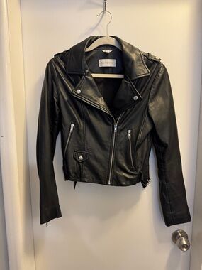 Black Leather Moto Jacket - Women's